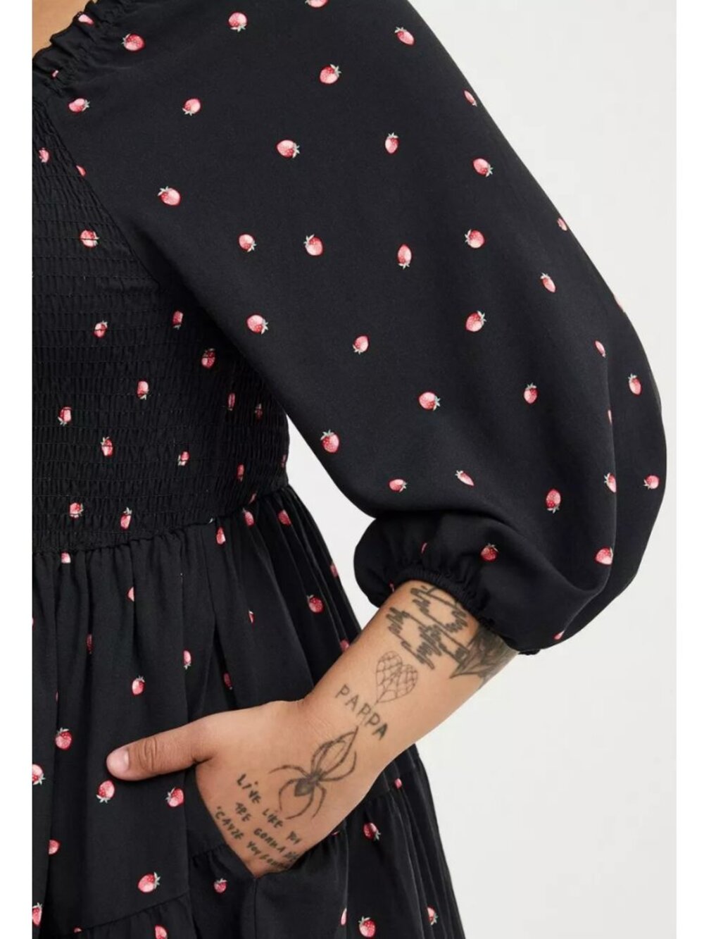 NWT Torrid 1 Strawberry Black Smocked Bodice Mini Dress 1X 14 16 - Picture 4 of 11